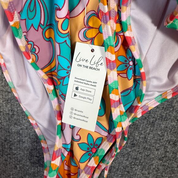 Cupshe One Piece Swimsuit Womens‎ Large Floral Colorful Bohemian Artsy NEW - Picture 11 of 13